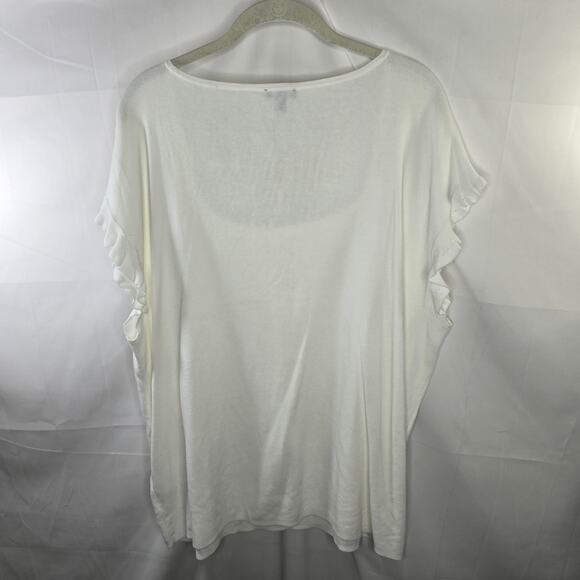 Talbots Plus White Knit Ruffle Short Sleeve Sweater Square Neck Top Size 3X NWT - Picture 6 of 6